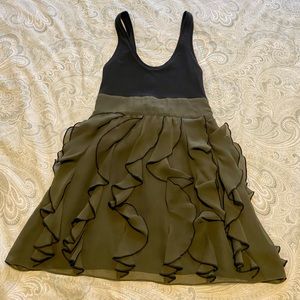 Express ruffle bottom dress with spandex scoop neck top.
